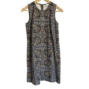 J. JIll XS Paisley Brown Black White Sleeveless Pencil Dress Knee Length Cotton